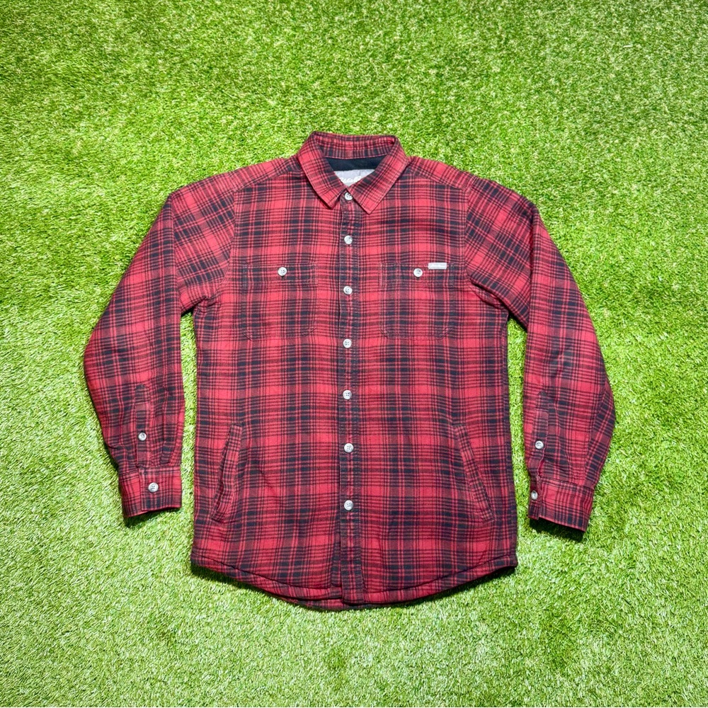 Eddie Bauer Men’s Flannel Fleece Lined Outdoor Plaid Shirt Size Small Red Black